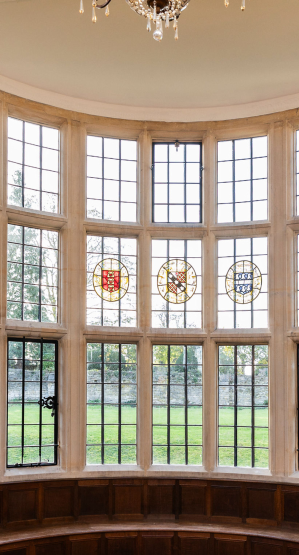 Stained glass windows, first floor, Yarnton Manor.