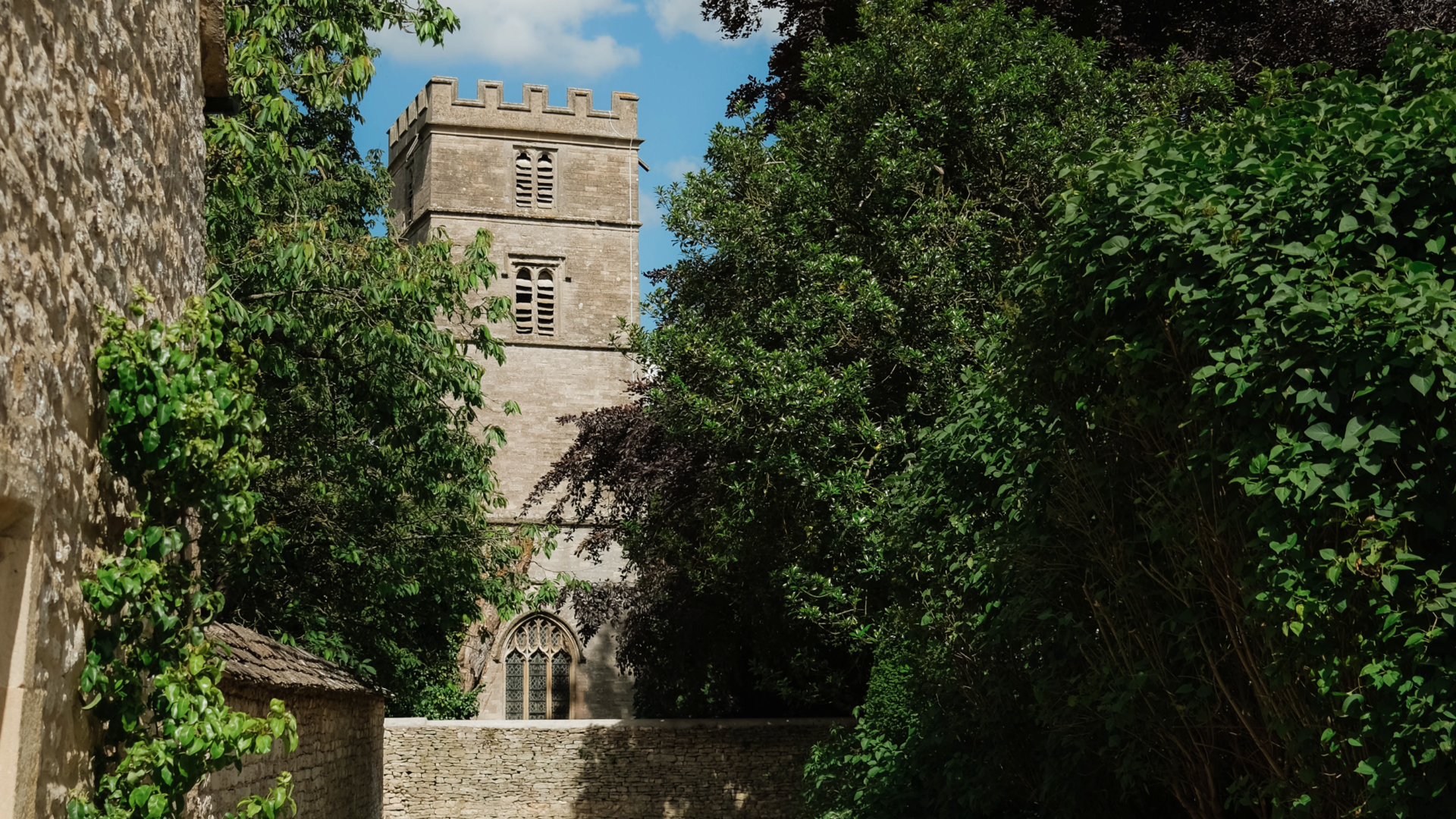 Walk way towards 12th century parish church at Yarnton manor.