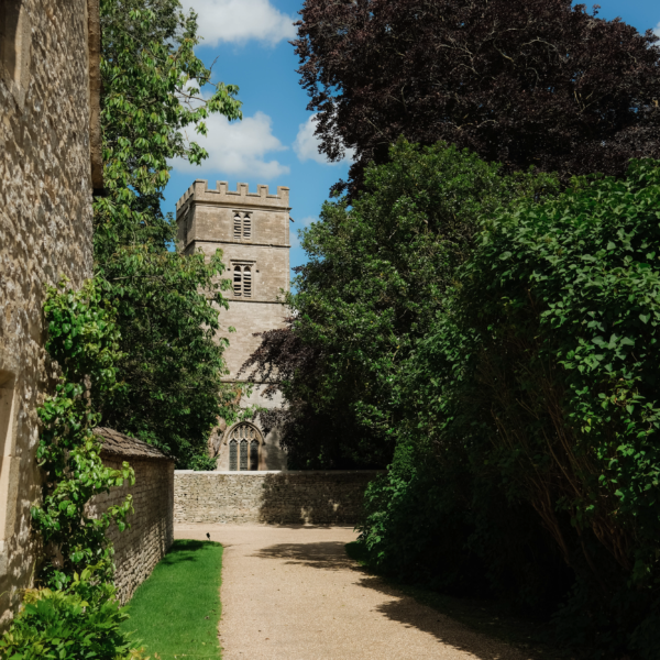 Walk way towards 12th century parish church at Yarnton manor.