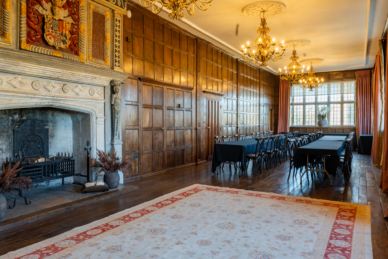 Long Gallery with fireplace at Yarnton Manor.
