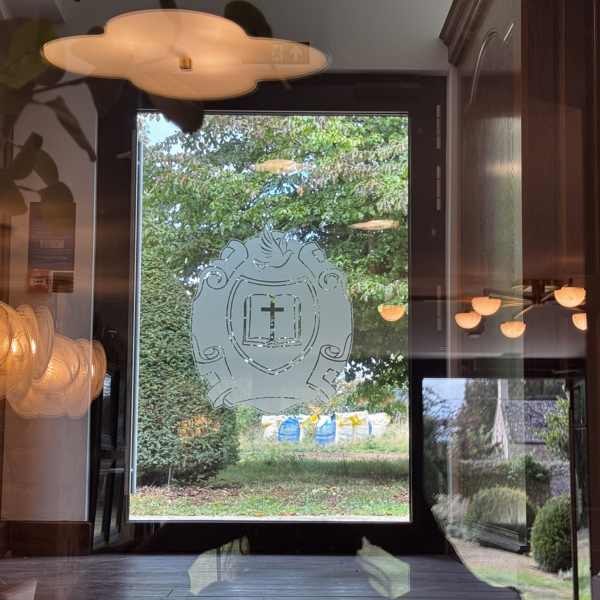Yarnton tithe barn library window looking onto back garden
